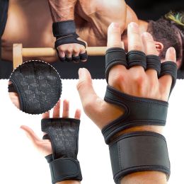 1 Pairs Unisex Weightlifting Training Gloves Fitness Sports Body Building Gymnastics Gym Hand Wrist Palm Protector Gloves (Color: BLACK)