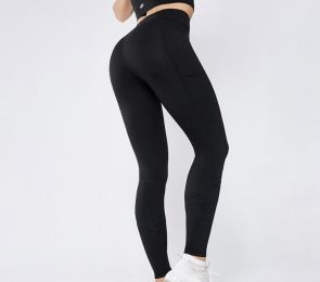 Women High Waist Yoga Fitness Leggings Running Gym Stretch Sports Pants (Color: BLACK)