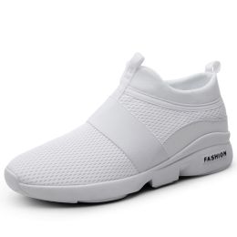 2022 Men Breathable Comfortable Rubber Walk Jogging Non-Slip Sports Shoes Male Running Slip-on Sneakers Outdoor Fitness Trainers (Color: White)