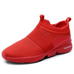 2022 Men Breathable Comfortable Rubber Walk Jogging Non-Slip Sports Shoes Male Running Slip-on Sneakers Outdoor Fitness Trainers (Color: Red)